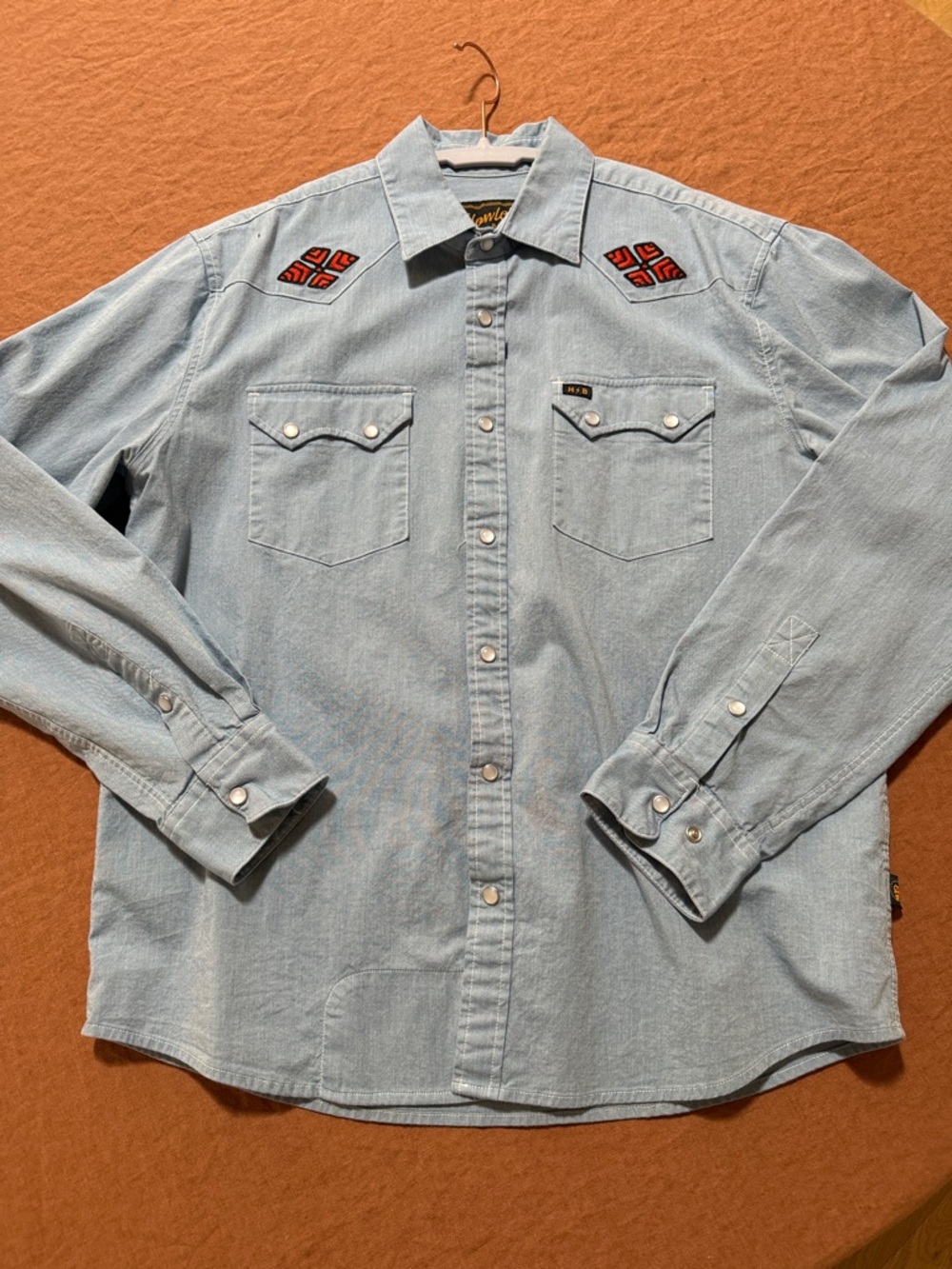 Howler Brothers Chambray Pearl Snap Button-Down Shirt with Embroidered  Accents